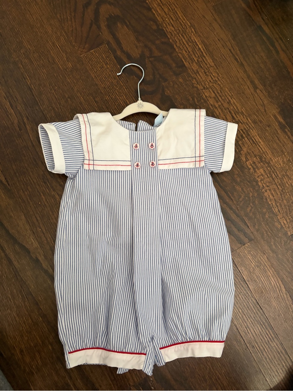 Blue & White Striped Sailor-Style Kids One-Piece Pajama